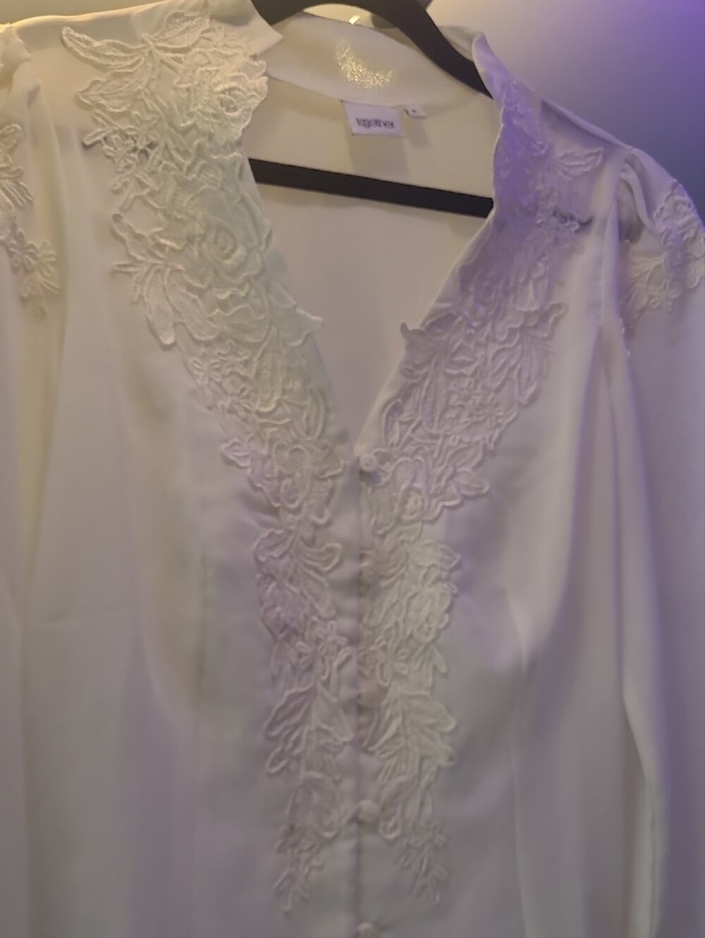 Together White Lace-Trim Button Front Blouse - Picture 3 of 4